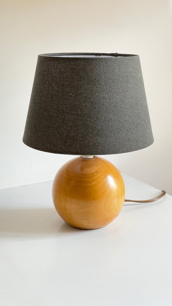 Image 1 of Lampe Boule Bois Massif Annees 70