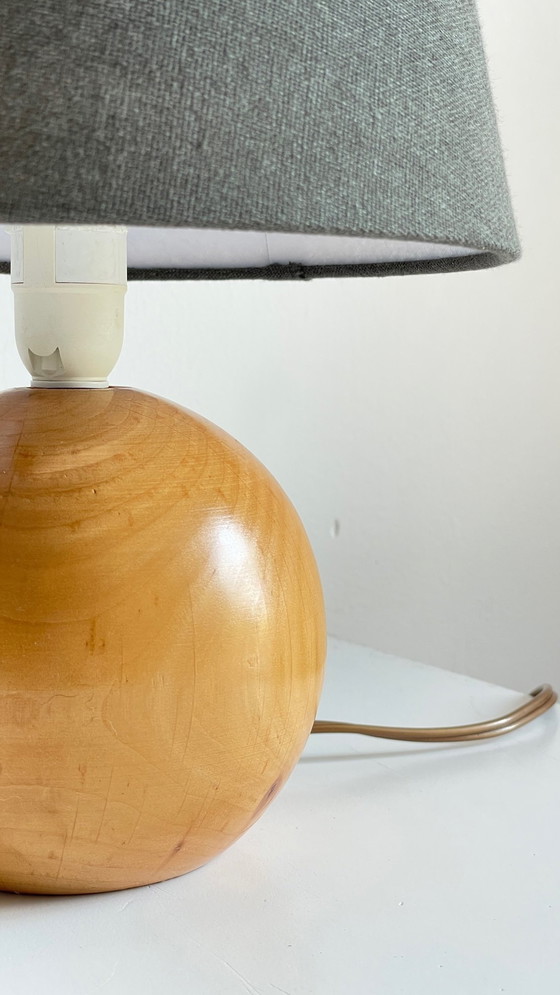 Image 1 of Lampe Boule Bois Massif Annees 70