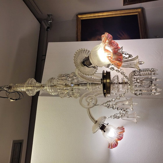 Image 1 of Lustre vintage en métal et verre soufflé, France