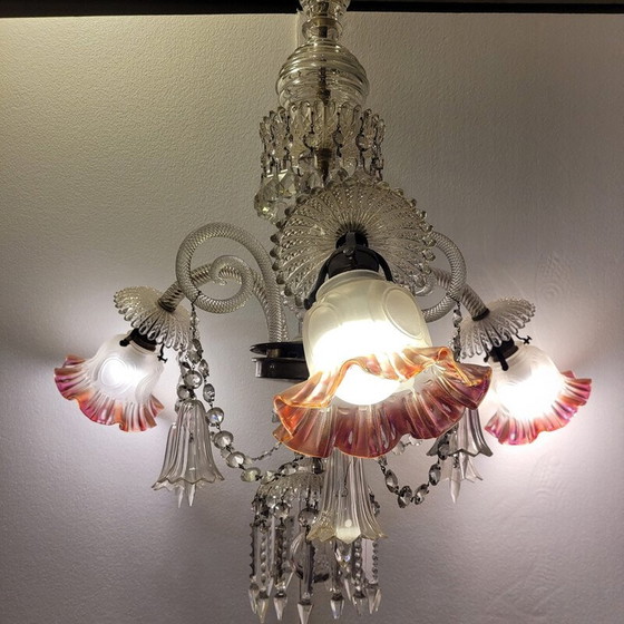 Image 1 of Lustre vintage en métal et verre soufflé, France