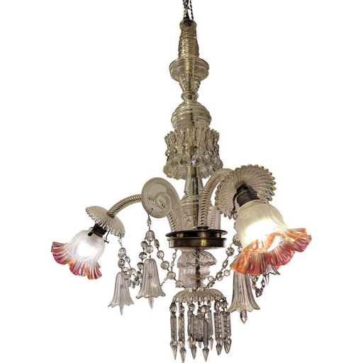 Lustre vintage en métal et verre soufflé, France