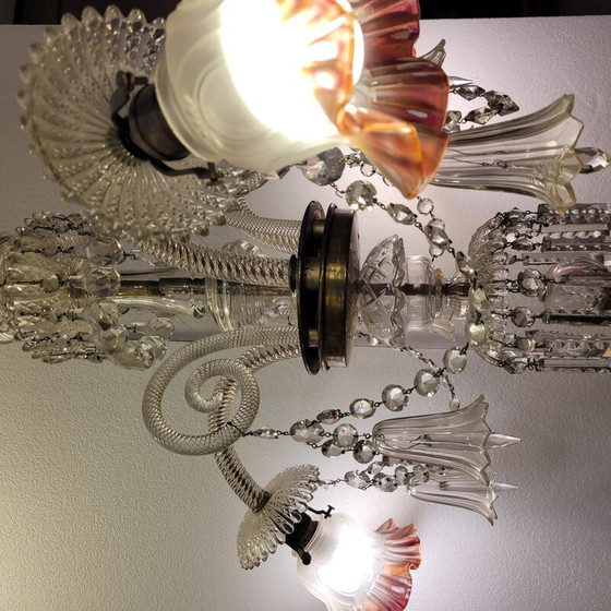 Image 1 of Lustre vintage en métal et verre soufflé, France