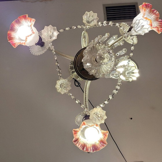 Image 1 of Lustre vintage en métal et verre soufflé, France