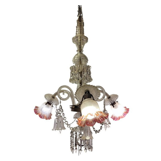 Image 1 of Lustre vintage en métal et verre soufflé, France