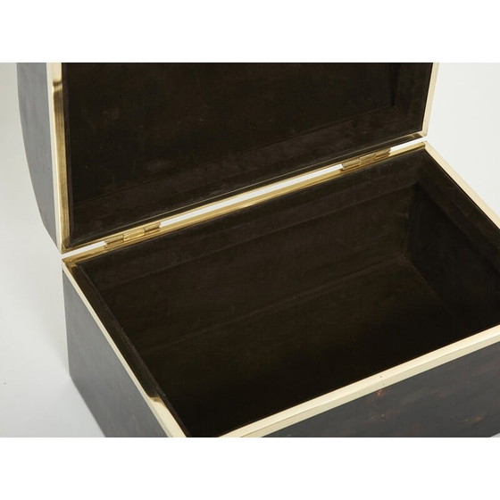 Image 1 of Boîte à bijoux italienne vintage en marqueterie de corne et de laiton, 1960