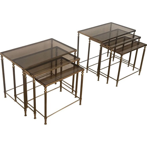Paire de tables gigognes en laiton d'époque 1940