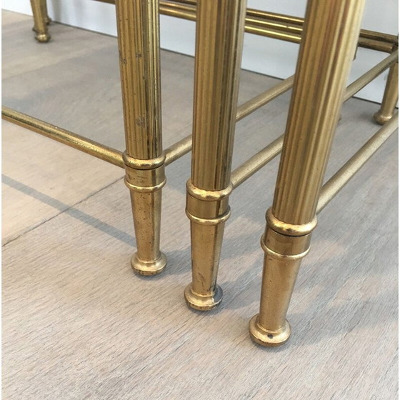 Image 1 of Paire de tables gigognes en laiton d'époque 1940