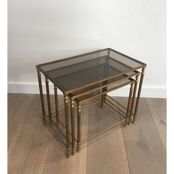 Image 1 of Paire de tables gigognes en laiton d'époque 1940