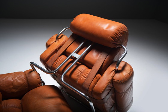 Image 1 of Chaises longues Tucroma (2) en cuir cognac Par Guido Faleschini Pour I4 Mariani