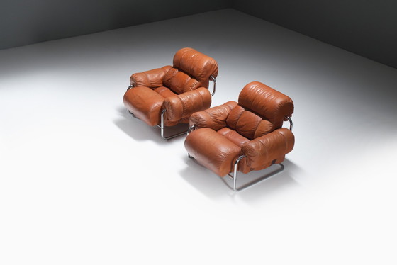 Image 1 of Chaises longues Tucroma (2) en cuir cognac Par Guido Faleschini Pour I4 Mariani
