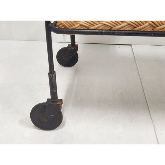 Image 1 of Table de service vintage en rotin et acier, années 1950