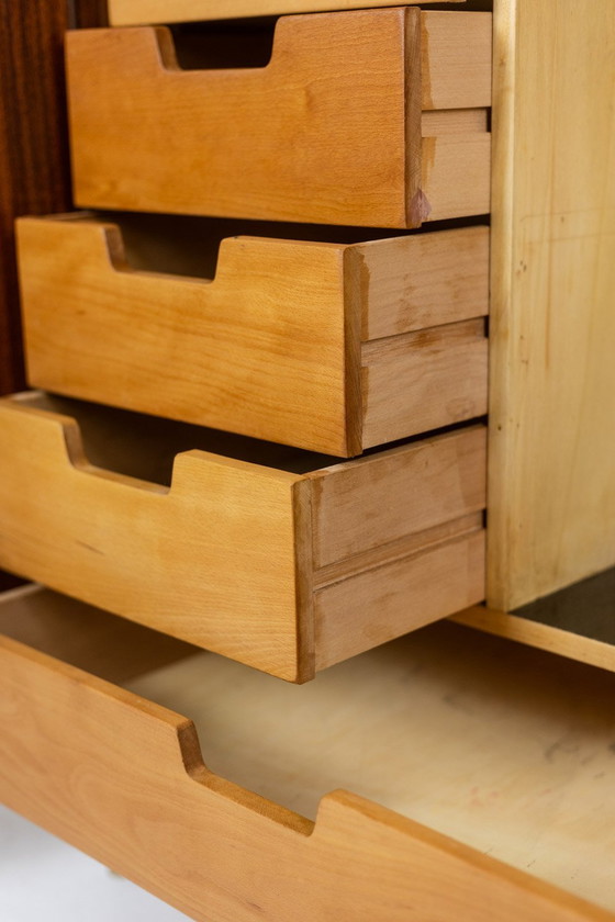 Image 1 of Paire D’Armoires En Placage D’Acajou Et Fer Laqué Noir. Années 1950.