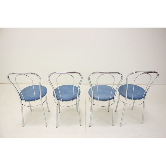 Image 1 of Ensemble de 4 chaises de salle à manger vintage en chrome et tissu, Italie années 1980