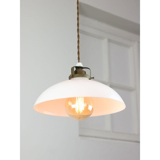 Image 1 of Lampe suspendue vintage en céramique et laiton, Italie
