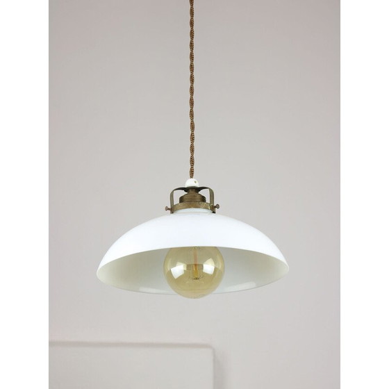 Image 1 of Lampe suspendue vintage en céramique et laiton, Italie