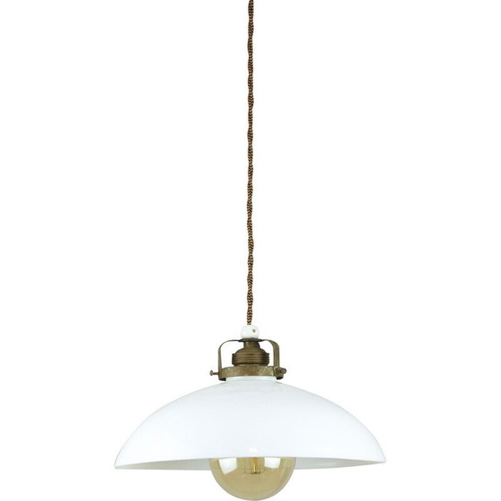 Image 1 of Lampe suspendue vintage en céramique et laiton, Italie