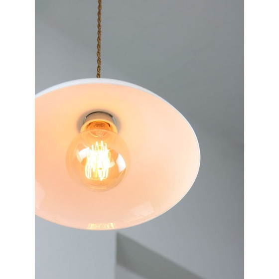 Image 1 of Lampe suspendue vintage en céramique et laiton, Italie
