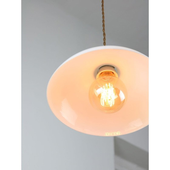 Image 1 of Lampe suspendue vintage en céramique et laiton, Italie