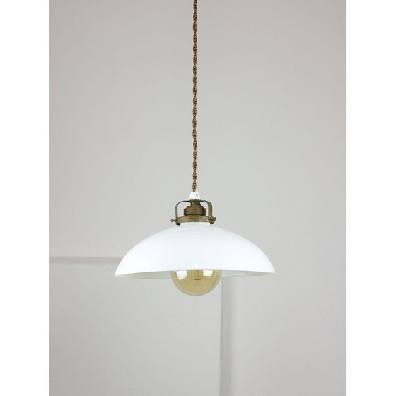 Image 1 of Lampe suspendue vintage en céramique et laiton, Italie