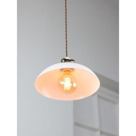 Image 1 of Lampe suspendue vintage en céramique et laiton, Italie