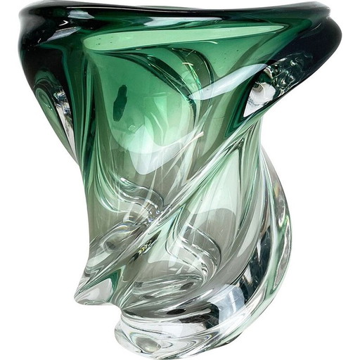 Vase Vintage en cristal et verre "Wave" par Val Saint Lambert, Belgique années 1960