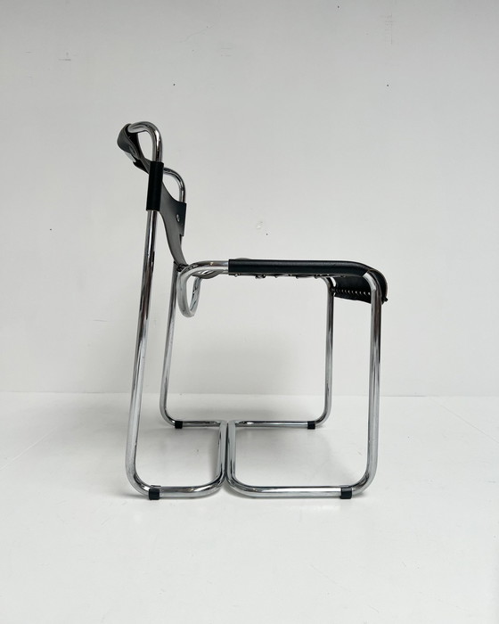 Image 1 of Ensemble de chaises en cuir noir de style Midcentury (4), Italie, années 1970