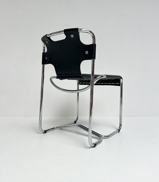 Image 1 of Ensemble de chaises en cuir noir de style Midcentury (4), Italie, années 1970