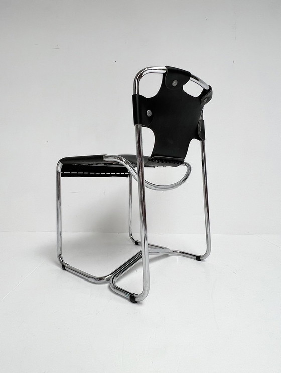 Image 1 of Ensemble de chaises en cuir noir de style Midcentury (4), Italie, années 1970