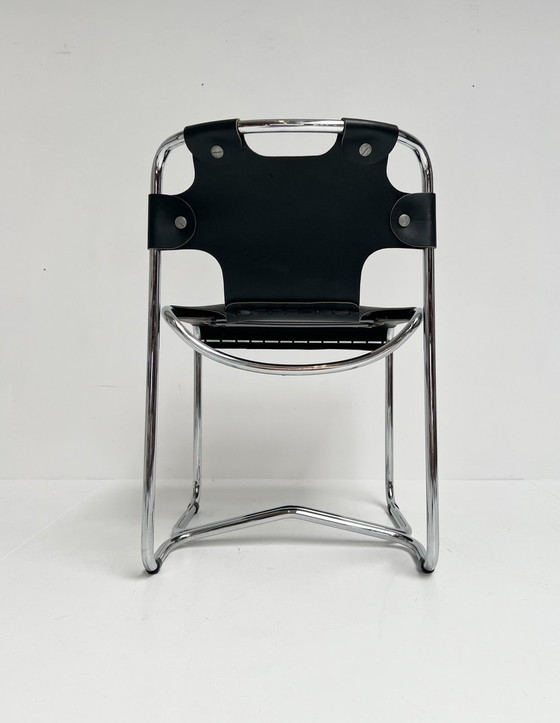 Image 1 of Ensemble de chaises en cuir noir de style Midcentury (4), Italie, années 1970