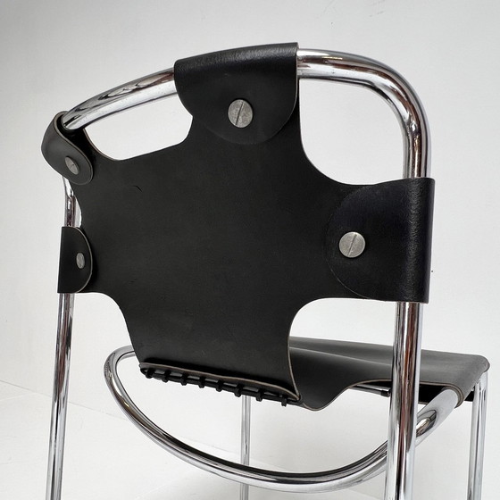 Image 1 of Ensemble de chaises en cuir noir de style Midcentury (4), Italie, années 1970