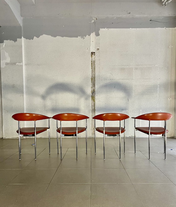 Image 1 of 4X chaises P40 en cuir Fasem vintage par Vegni & Gualtierotti