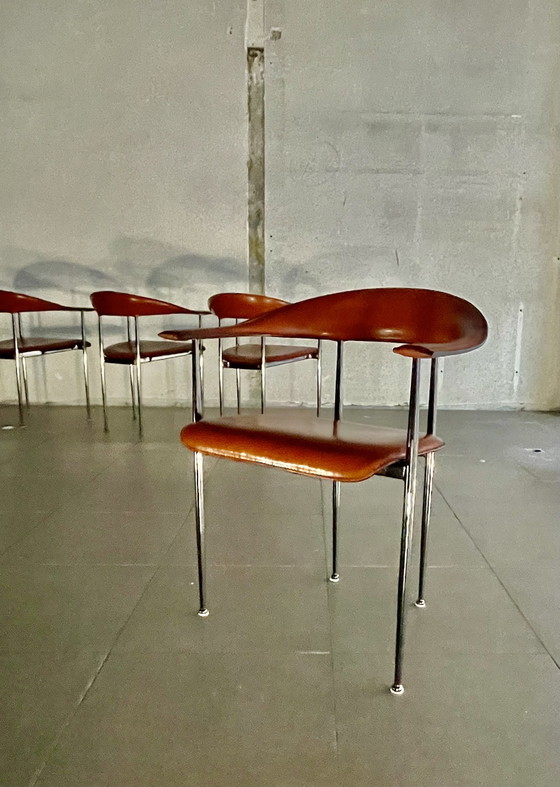 Image 1 of 4X chaises P40 en cuir Fasem vintage par Vegni & Gualtierotti