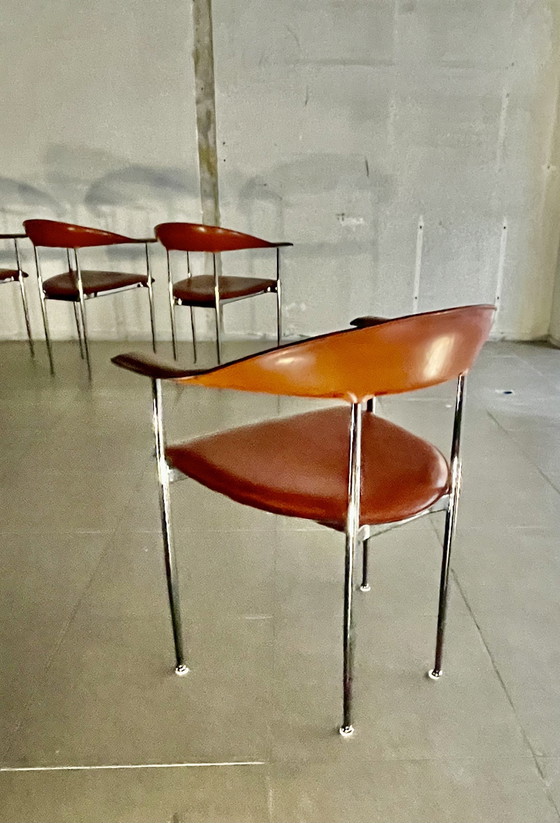 Image 1 of 4X chaises P40 en cuir Fasem vintage par Vegni & Gualtierotti