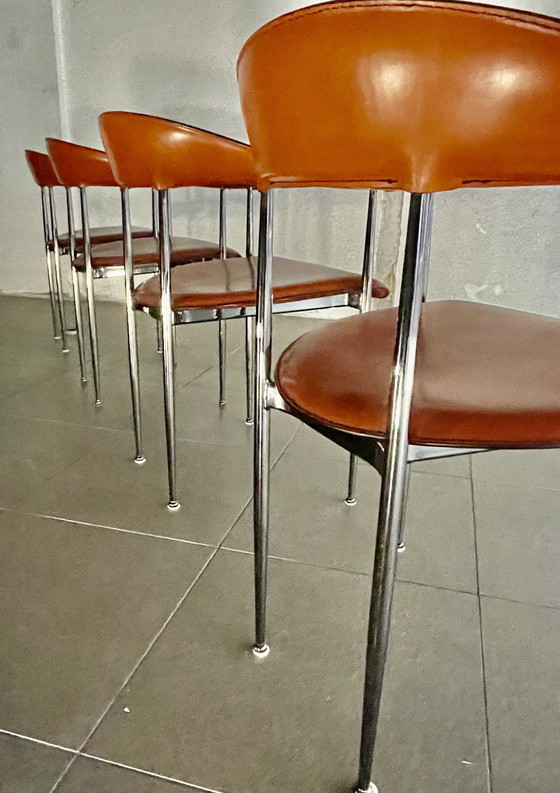 Image 1 of 4X chaises P40 en cuir Fasem vintage par Vegni & Gualtierotti