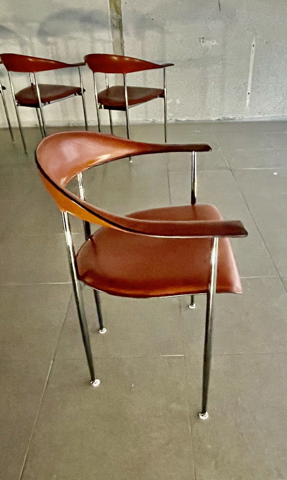 Image 1 of 4X chaises P40 en cuir Fasem vintage par Vegni & Gualtierotti