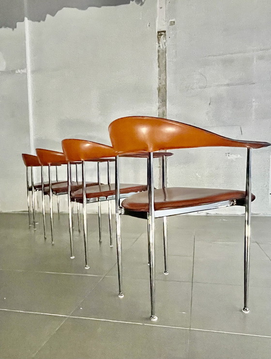 Image 1 of 4X chaises P40 en cuir Fasem vintage par Vegni & Gualtierotti