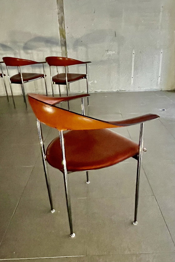 Image 1 of 4X chaises P40 en cuir Fasem vintage par Vegni & Gualtierotti