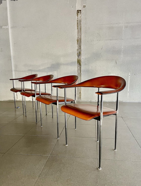Image 1 of 4X chaises P40 en cuir Fasem vintage par Vegni & Gualtierotti