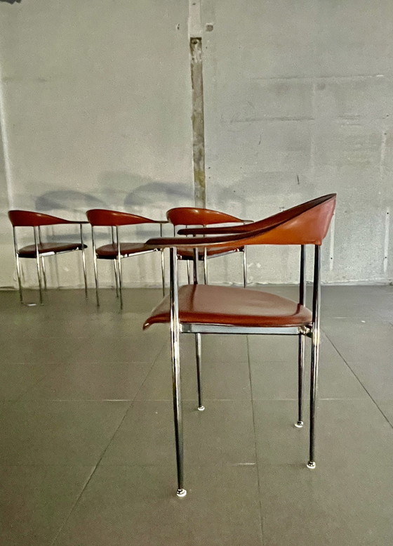 Image 1 of 4X chaises P40 en cuir Fasem vintage par Vegni & Gualtierotti