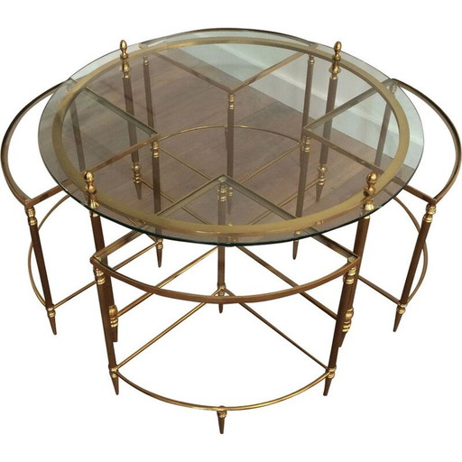 Table basse ronde en laiton néoclassique, 1970