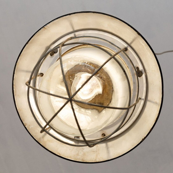 Image 1 of Suspension émaillée vintage avec globe en verre, Tchécoslovaquie 1950