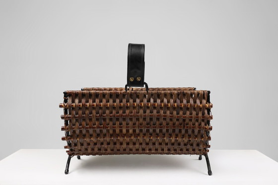 Image 1 of  Porte-revues sculptural en métal et rotin, Mid Century, 1960S