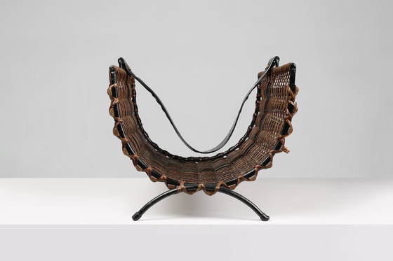 Image 1 of  Porte-revues sculptural en métal et rotin, Mid Century, 1960S