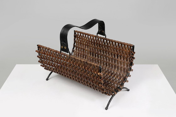 Image 1 of  Porte-revues sculptural en métal et rotin, Mid Century, 1960S