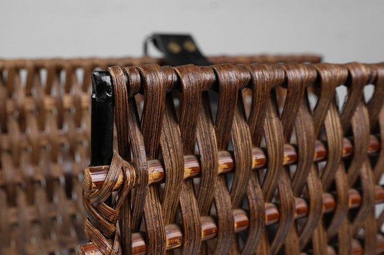 Image 1 of  Porte-revues sculptural en métal et rotin, Mid Century, 1960S