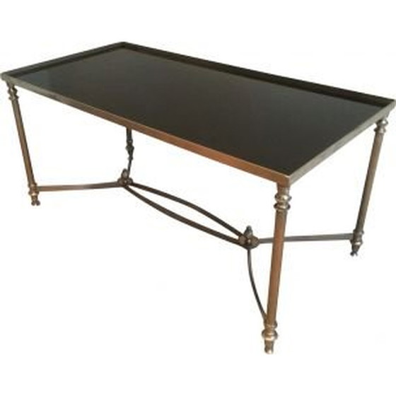 Image 1 of Table basse vintage en argent avec plateau en verre laqué noir, 1940