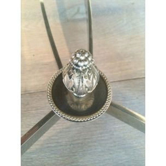 Image 1 of Table basse vintage en argent avec plateau en verre laqué noir, 1940