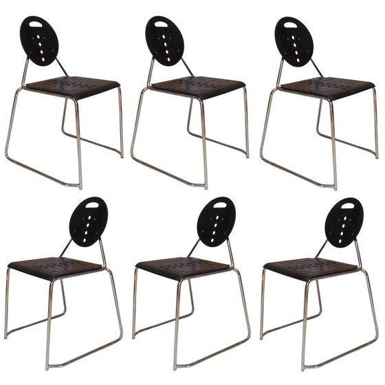 Image 1 of Ensemble de 6 chaises de bureau vintage en métal par Carlo Bimbi et Nilo Gioacchini, 1980