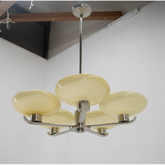 Image 1 of Lustre vintage, Art Deco en nickel et verre avec 5 flammes, 1930