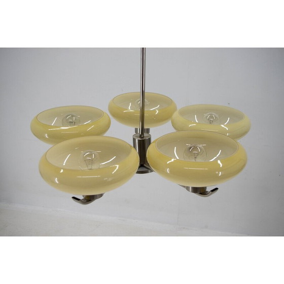 Image 1 of Lustre vintage, Art Deco en nickel et verre avec 5 flammes, 1930